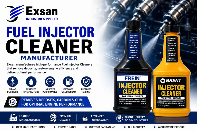 Fuel Injector Cleaner Manufacturer showcasing Frein and Brent fuel injector cleaners for petrol engines by Exsan Industries